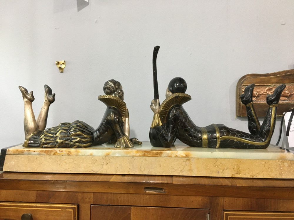 French Art Deco Original Pierrot & Columbine Figures c1930 View VII