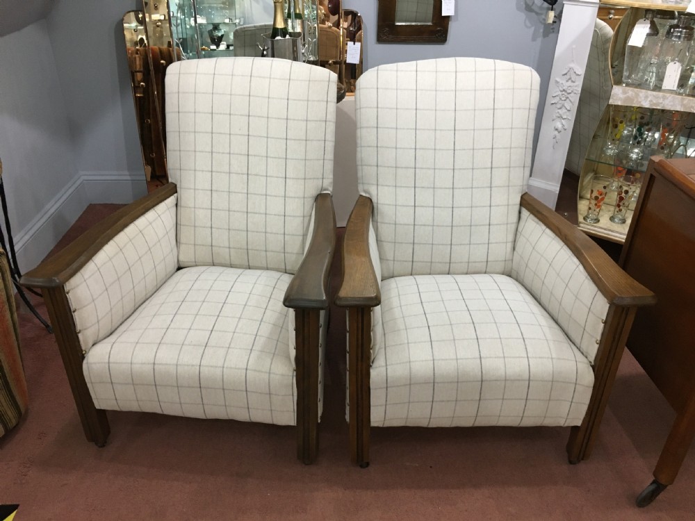 Pair of Art Deco Chairs with Oak Frame c1930