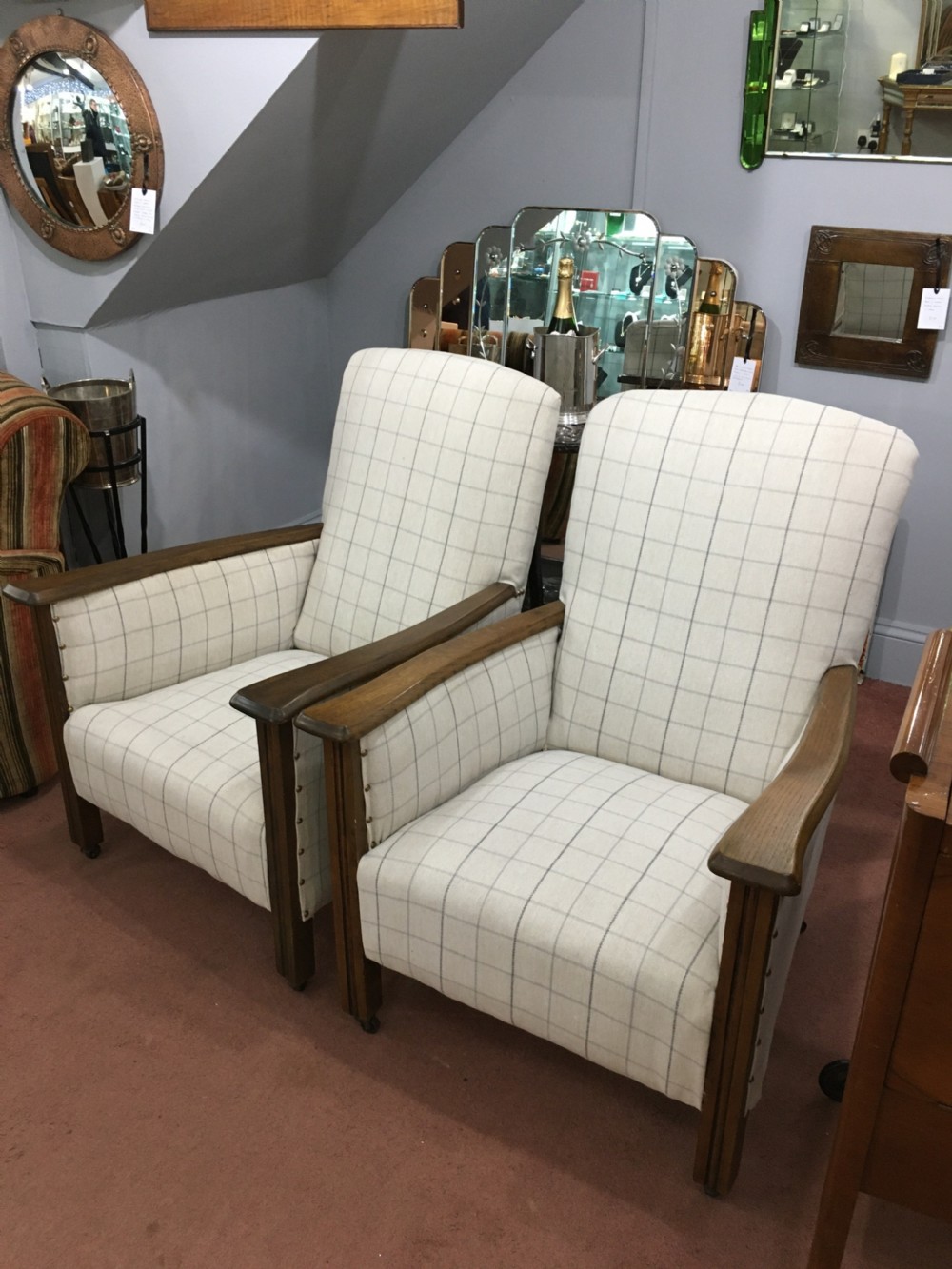 Pair of Art Deco Chairs with Oak Frame c1930 View II