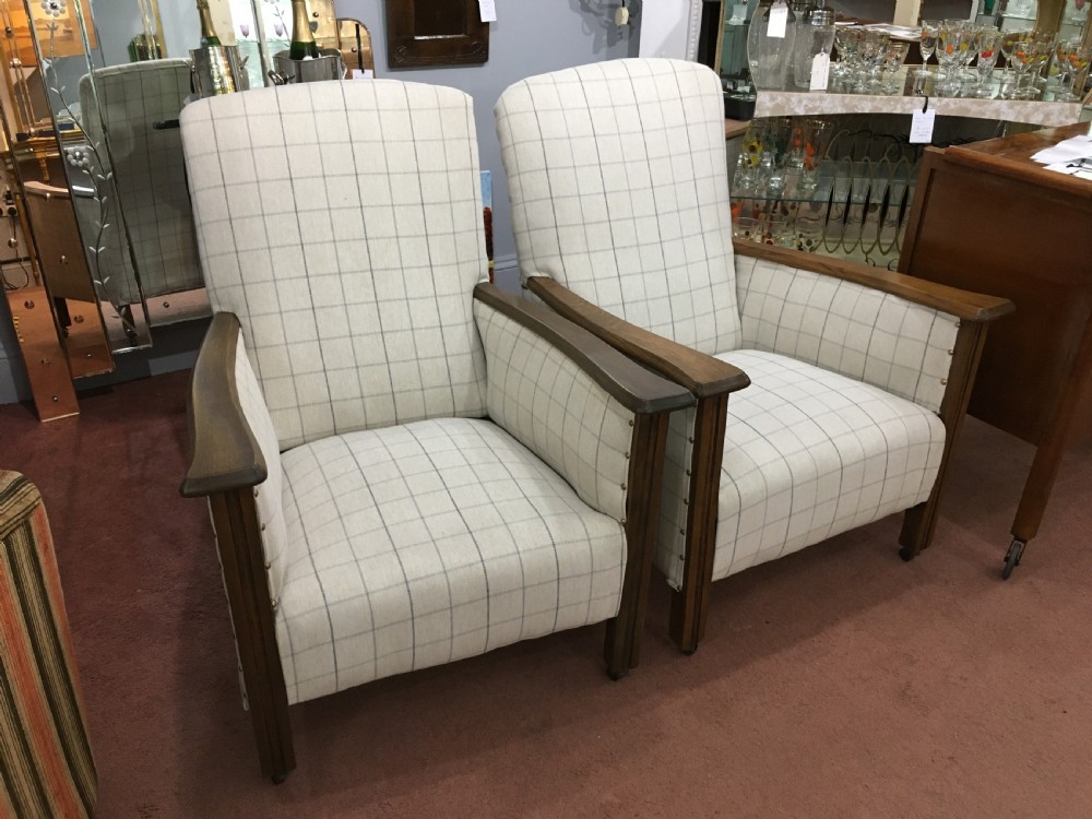 Pair of Art Deco Chairs with Oak Frame c1930 View IV