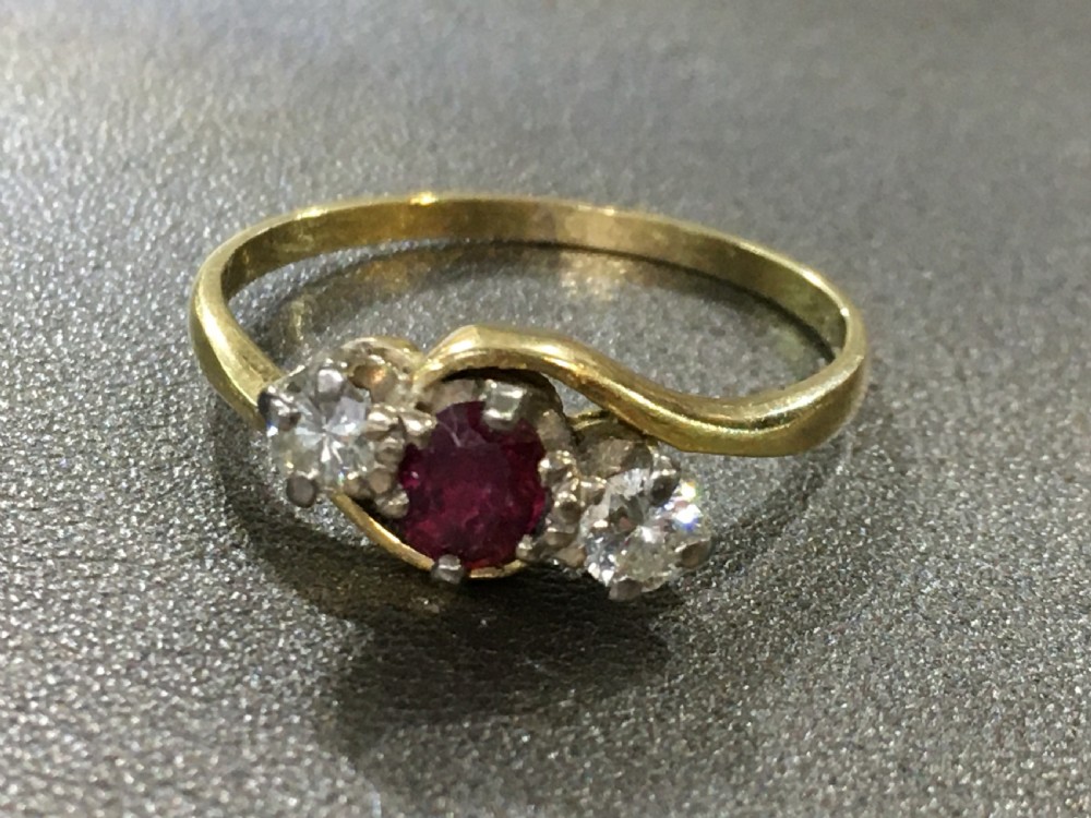 Ruby with diamond cushions, diamond Bow ring, 18ct gold, size S  View IV