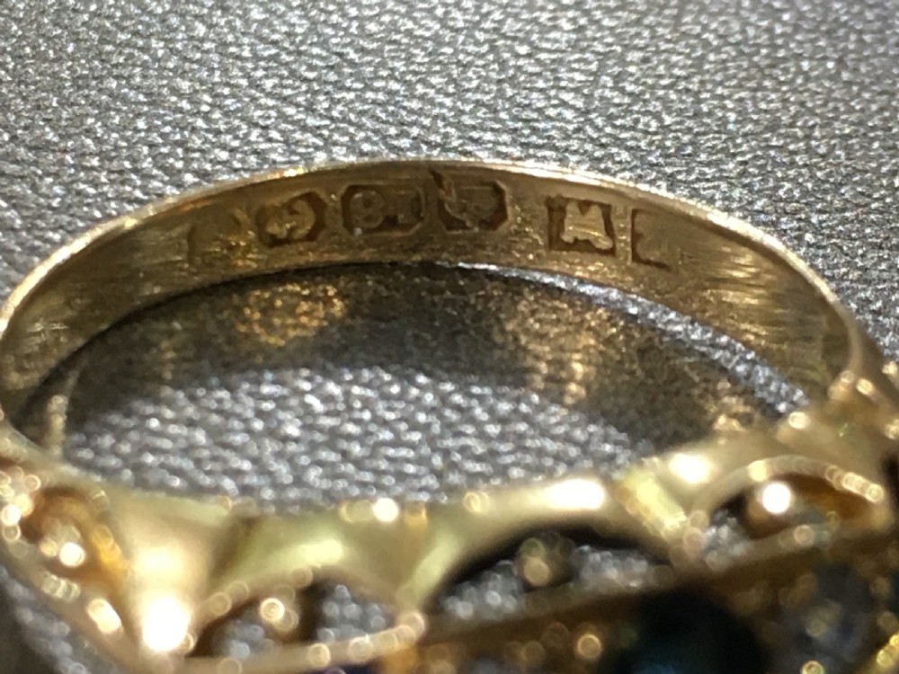Edwardian (1914) sapphire & diamonds ring, 18ct, size M View III
