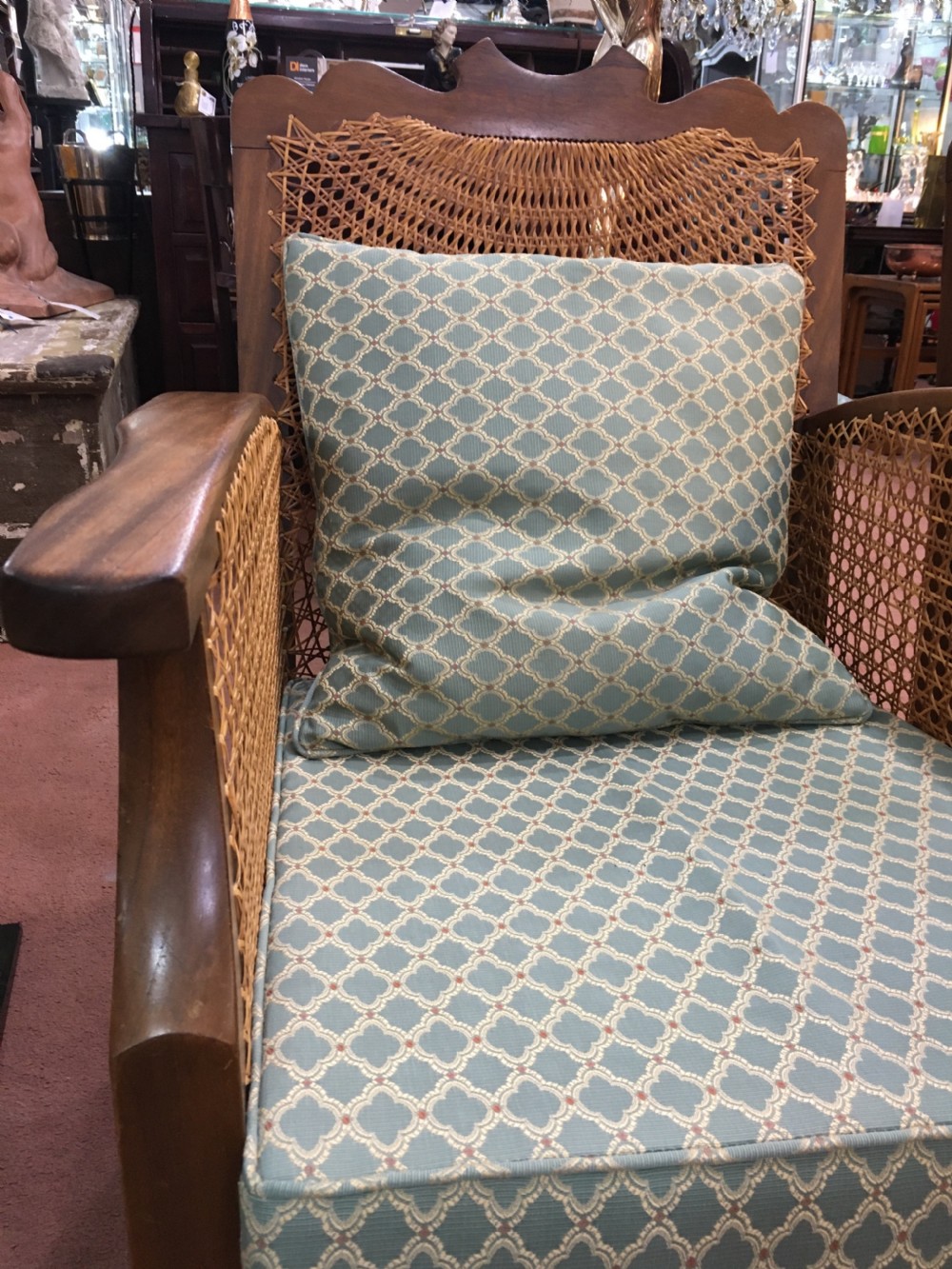 Original Pair Art Deco Cane Armchairs, Recently Reupholstered and Re-caned c1920-30 View III