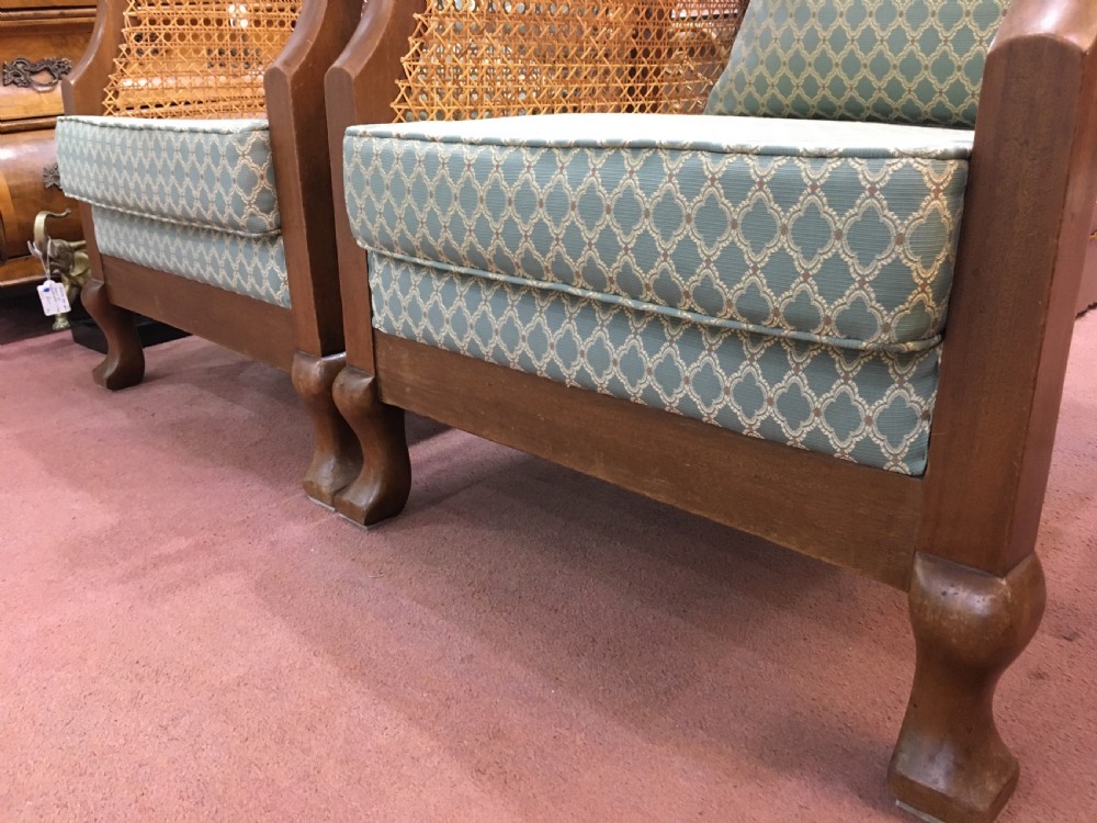 Original Pair Art Deco Cane Armchairs, Recently Reupholstered and Re-caned c1920-30 View VI
