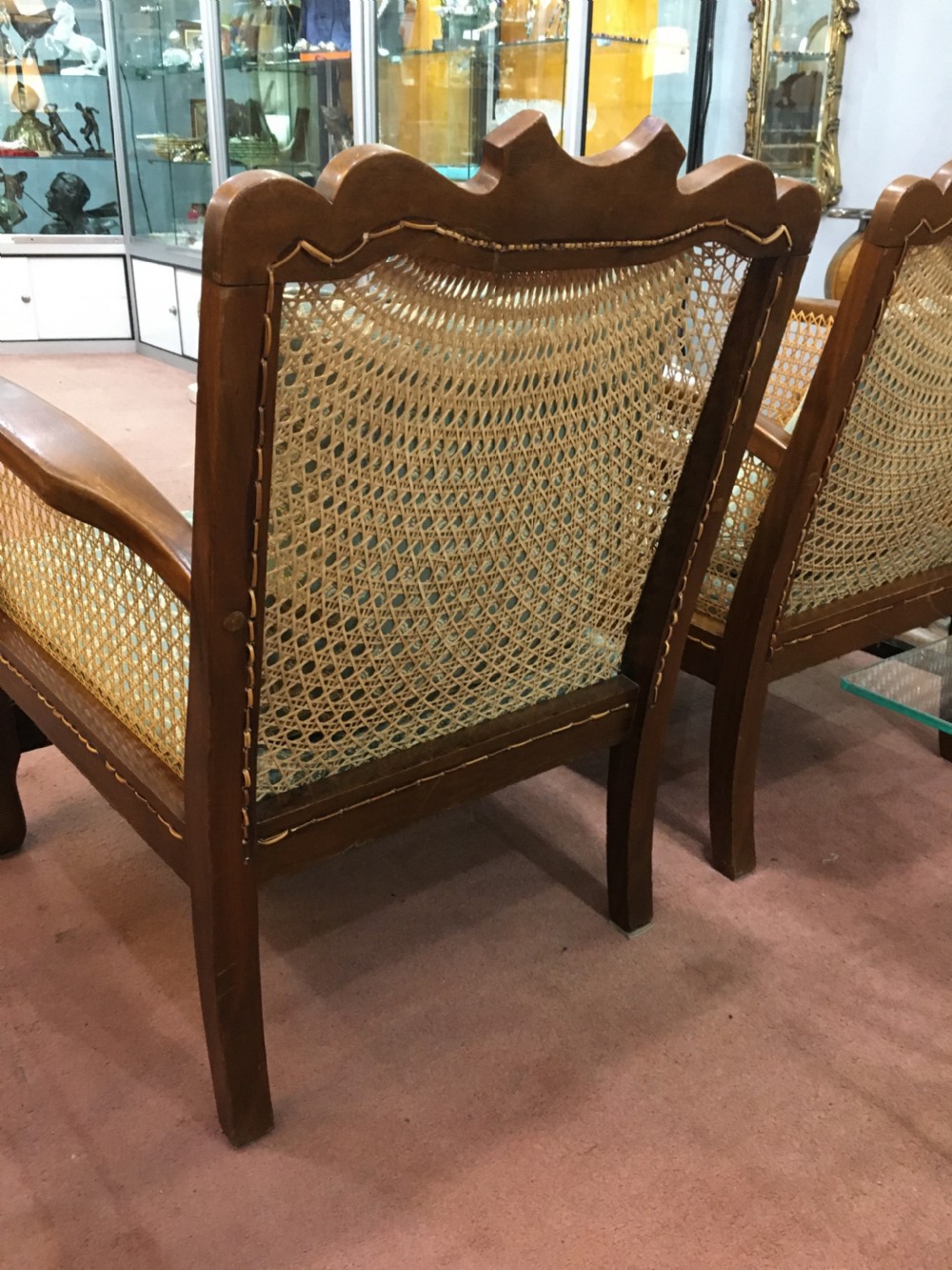 Original Pair Art Deco Cane Armchairs, Recently Reupholstered and Re-caned c1920-30 View VIII