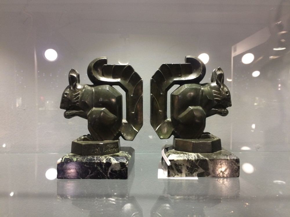 Pair of art deco squirrel bookends by Max Le Verrier. c.1920-30. Signed in casts