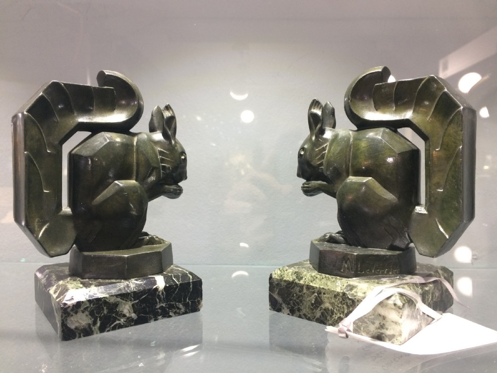 Pair of art deco squirrel bookends by Max Le Verrier. c.1920-30. Signed in casts View III