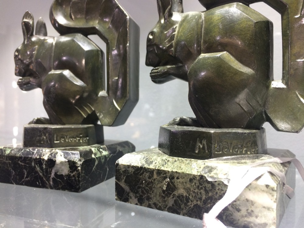 Pair of art deco squirrel bookends by Max Le Verrier. c.1920-30. Signed in casts View V