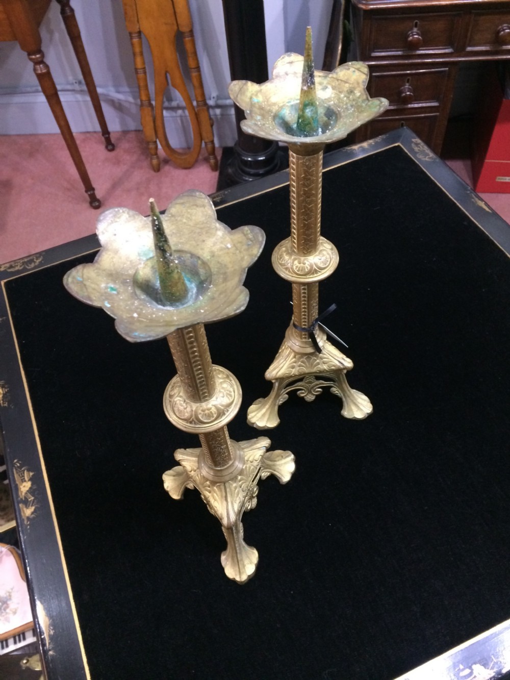 Pair of  19th Century Gilded French Church Candlesticks View II