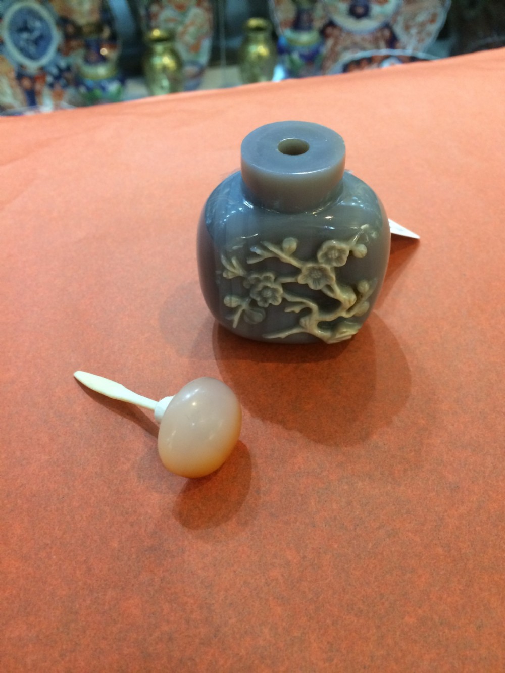 Carved Agate Snuff Bottle Prunus Blossom Motif - Early 20c
