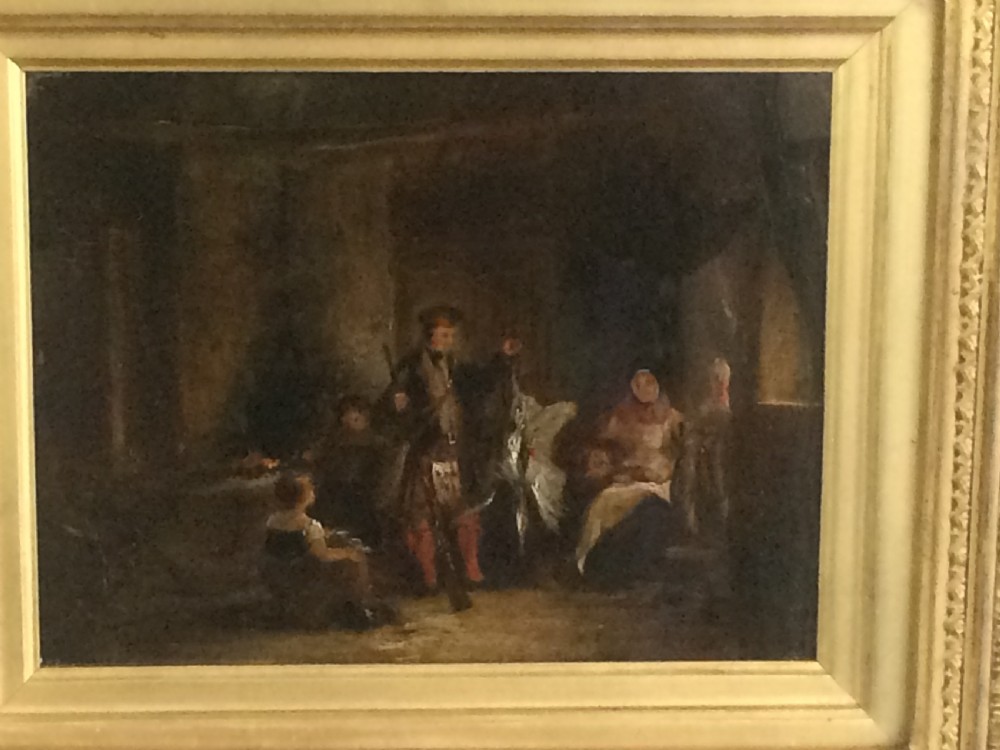Alexander Fraser Oil On Board Of A Highland Sportsman in 'Croft Interior'.