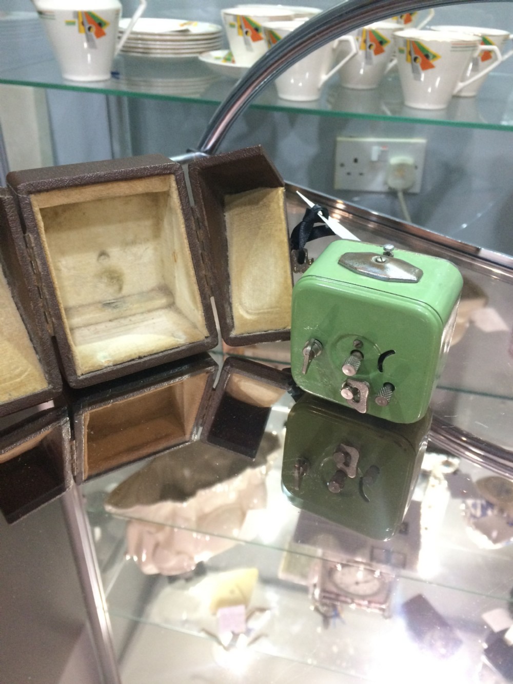 French Art Deco Travel Alarm Clock With Case c.1930's View II