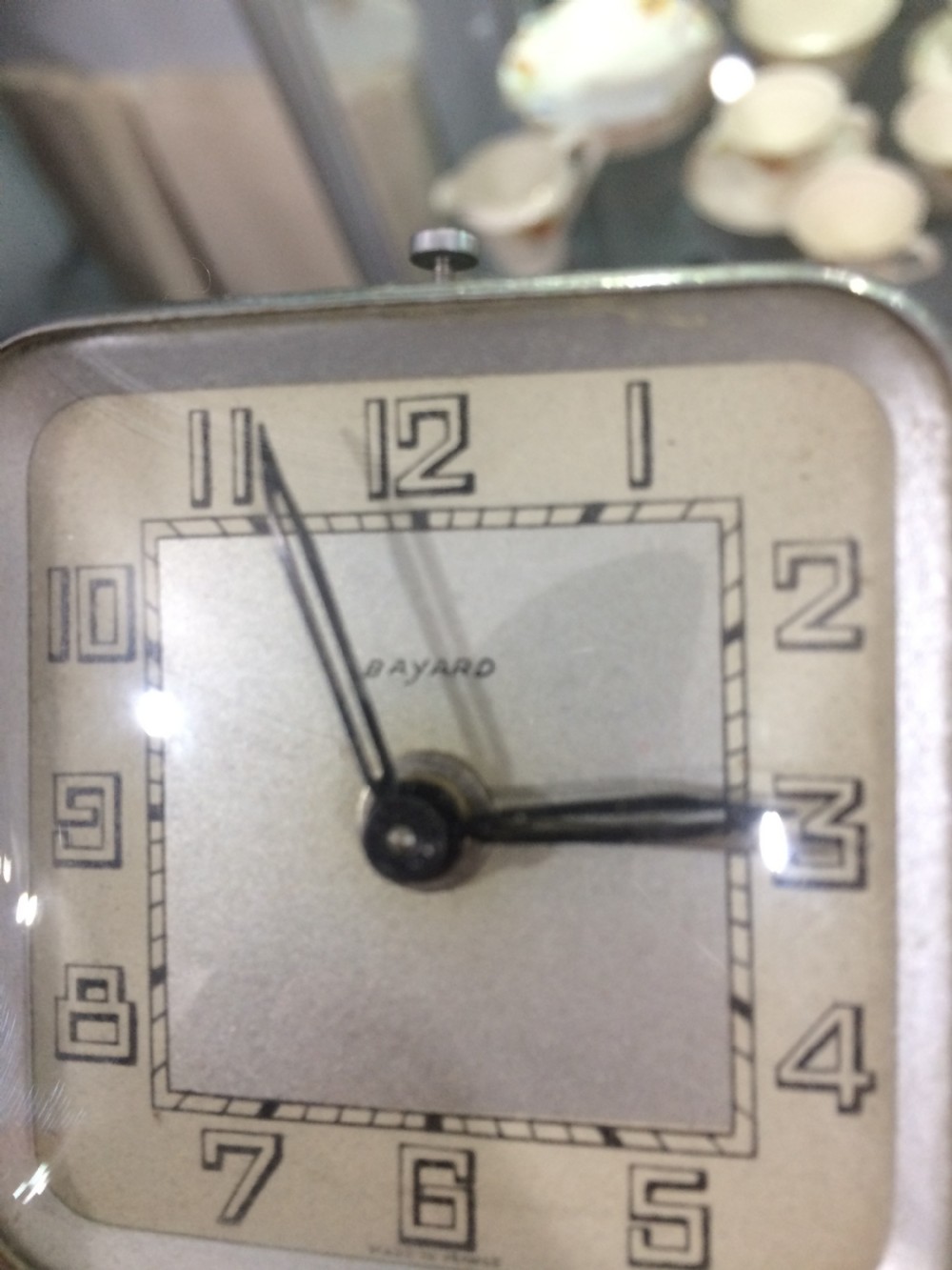 French Art Deco Travel Alarm Clock With Case c.1930's View III
