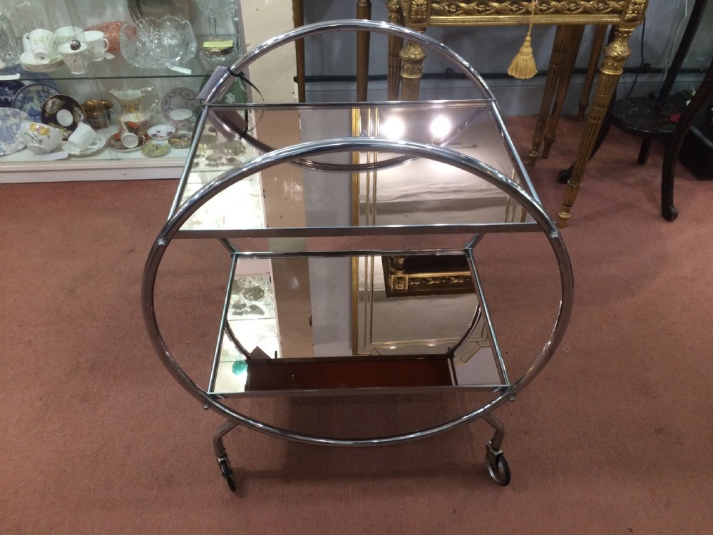 Rose Pink & Chrome Original Art Deco Drinks Trolley c.1930 View II