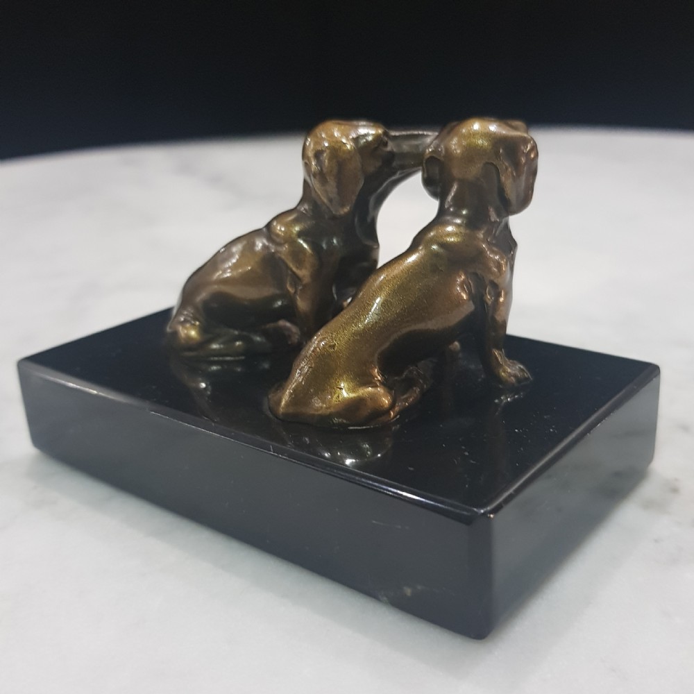 Bronze Dachshunds Cold Painted c1910 Austrian Statue View III