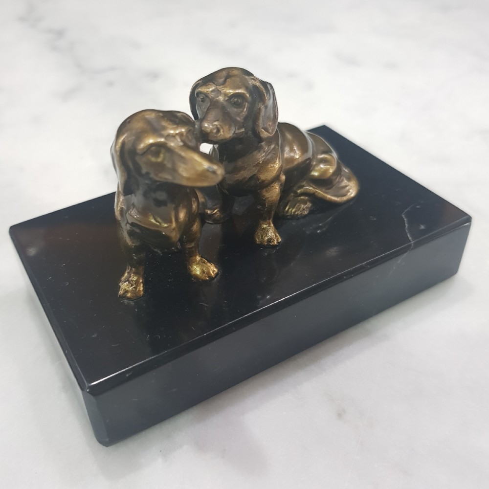 Bronze Dachshunds Cold Painted c1910 Austrian Statue View VIII