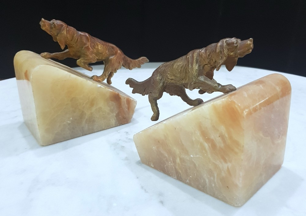 Cold Painted Setter Dogs Bookends on Onyx Bases 1920s View IX