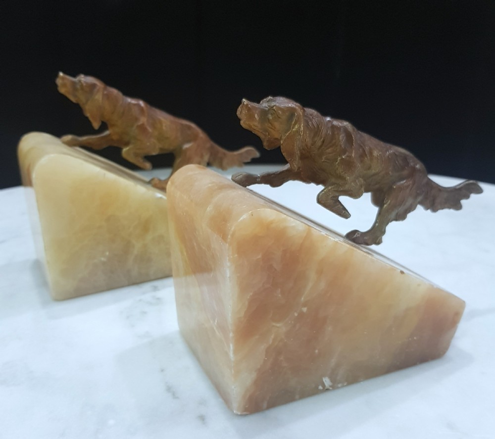 Cold Painted Setter Dogs Bookends on Onyx Bases 1920s View X