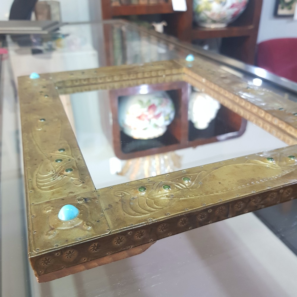 Arts & Crafts Turquoise & Green Stone Cabochon Studded Butterfly Wing Mirror  View II