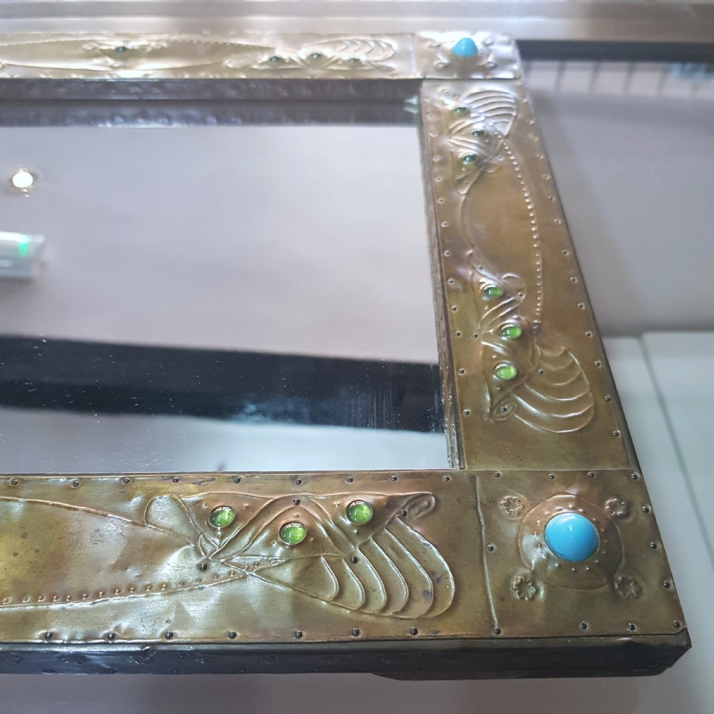 Arts & Crafts Turquoise & Green Stone Cabochon Studded Butterfly Wing Mirror  View VI