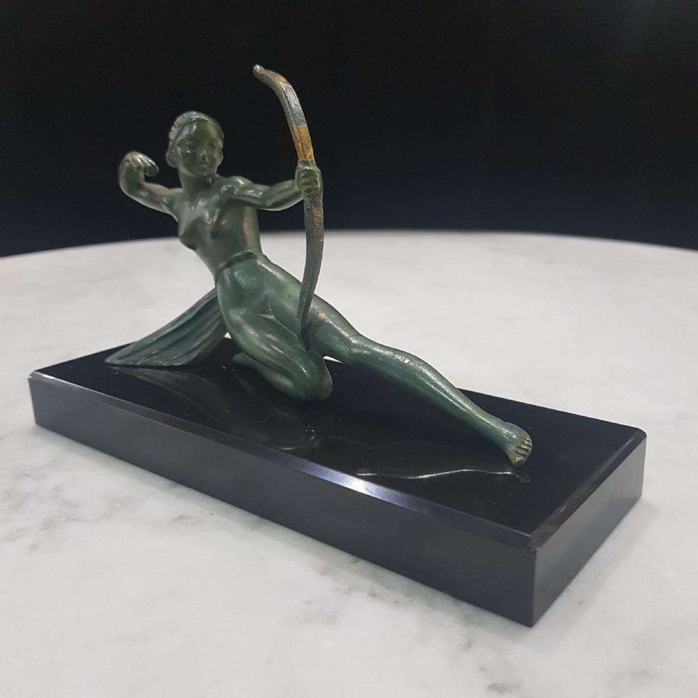 French Art Deco Bronze Diana Huntress signed Melani Cast on Belgian Marble Plinth c.1920 - 1930