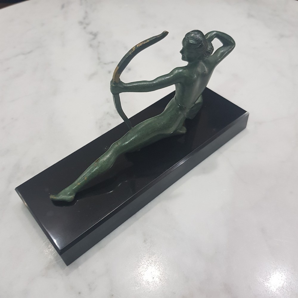 French Art Deco Bronze Diana Huntress signed Melani Cast on Belgian Marble Plinth c.1920 - 1930 View III