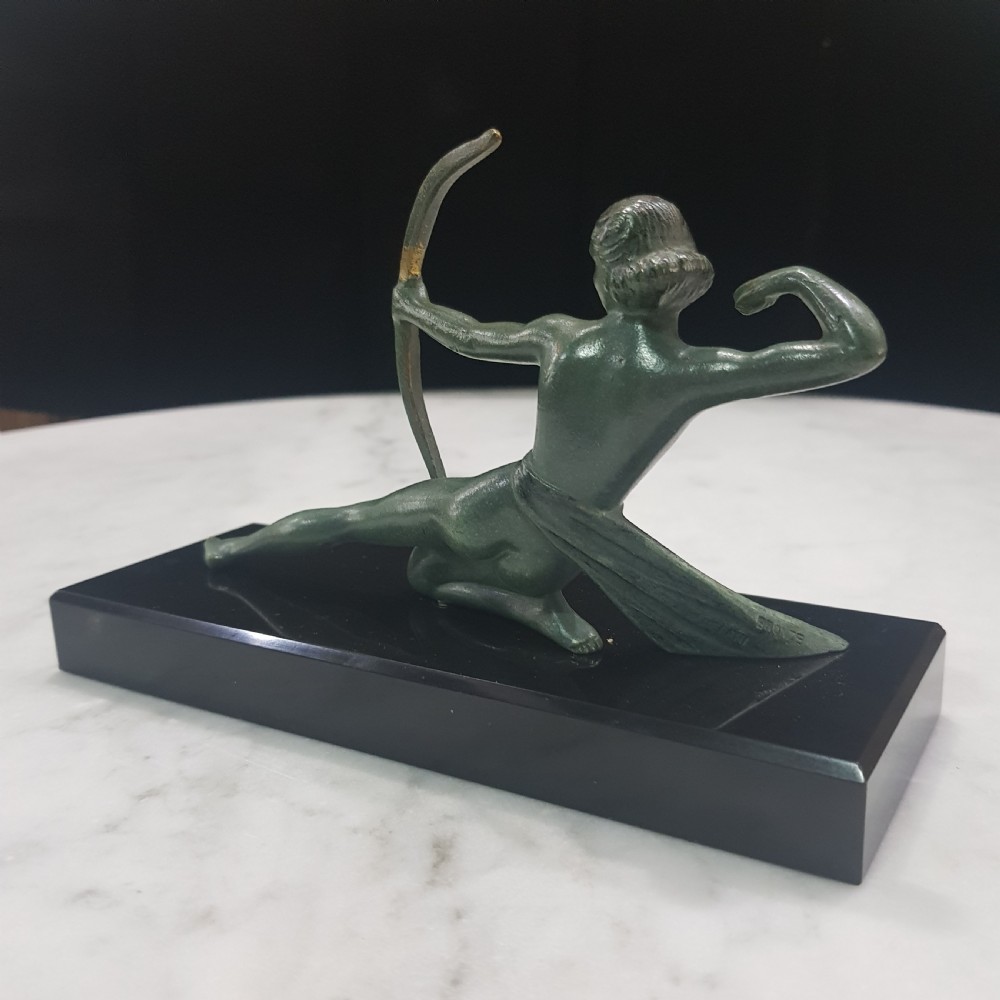 French Art Deco Bronze Diana Huntress signed Melani Cast on Belgian Marble Plinth c.1920 - 1930 View IV