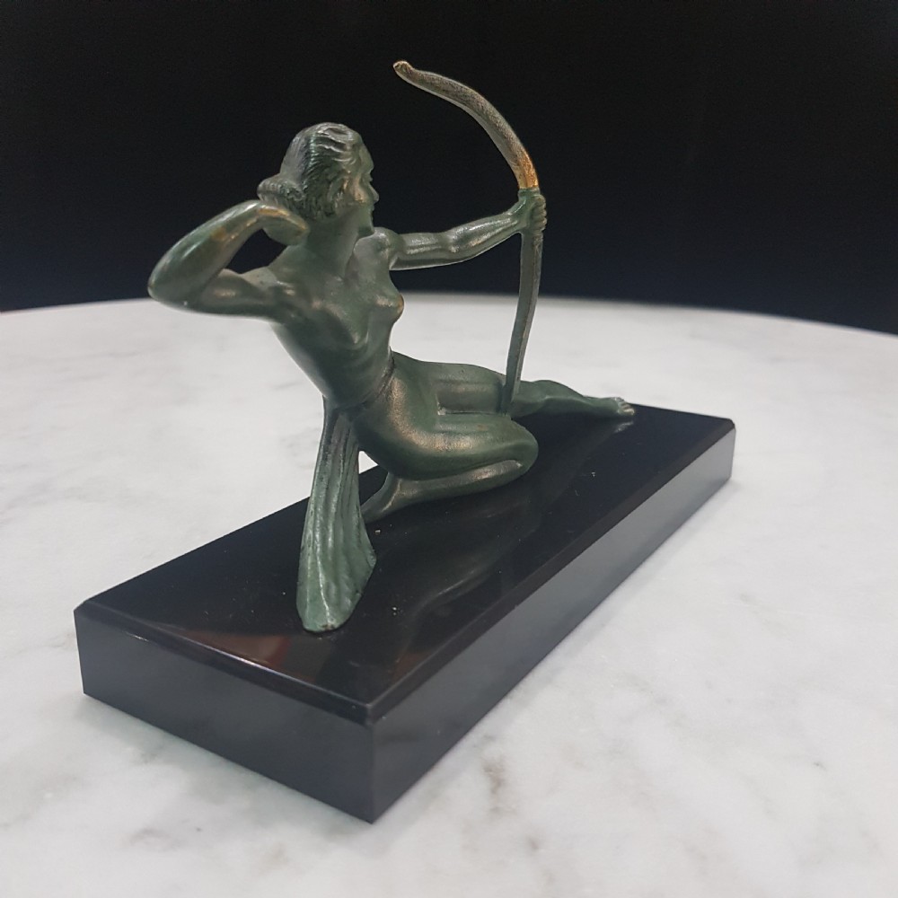French Art Deco Bronze Diana Huntress signed Melani Cast on Belgian Marble Plinth c.1920 - 1930 View V