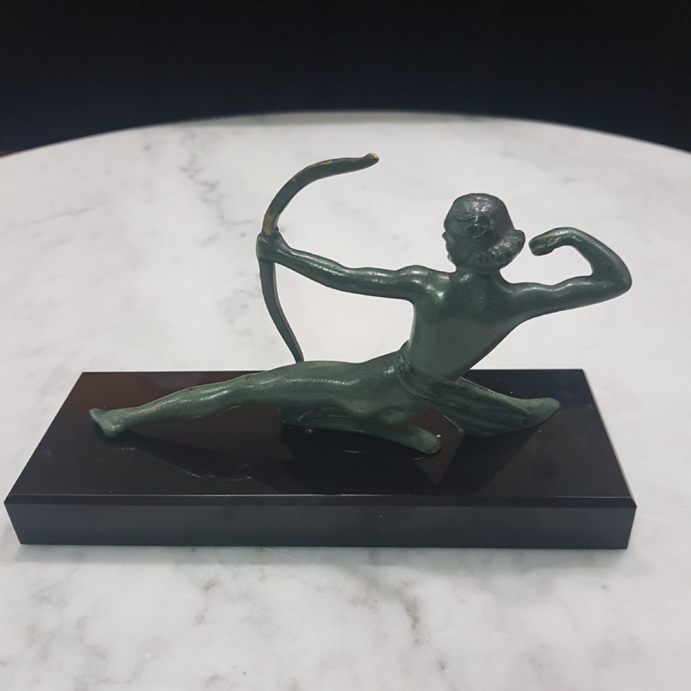 French Art Deco Bronze Diana Huntress signed Melani Cast on Belgian Marble Plinth c.1920 - 1930 View VI