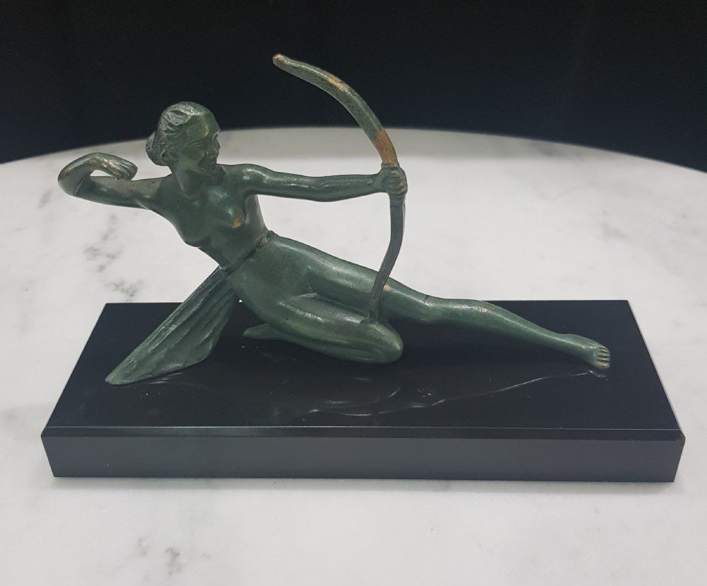 French Art Deco Bronze Diana Huntress signed Melani Cast on Belgian Marble Plinth c.1920 - 1930 View VII