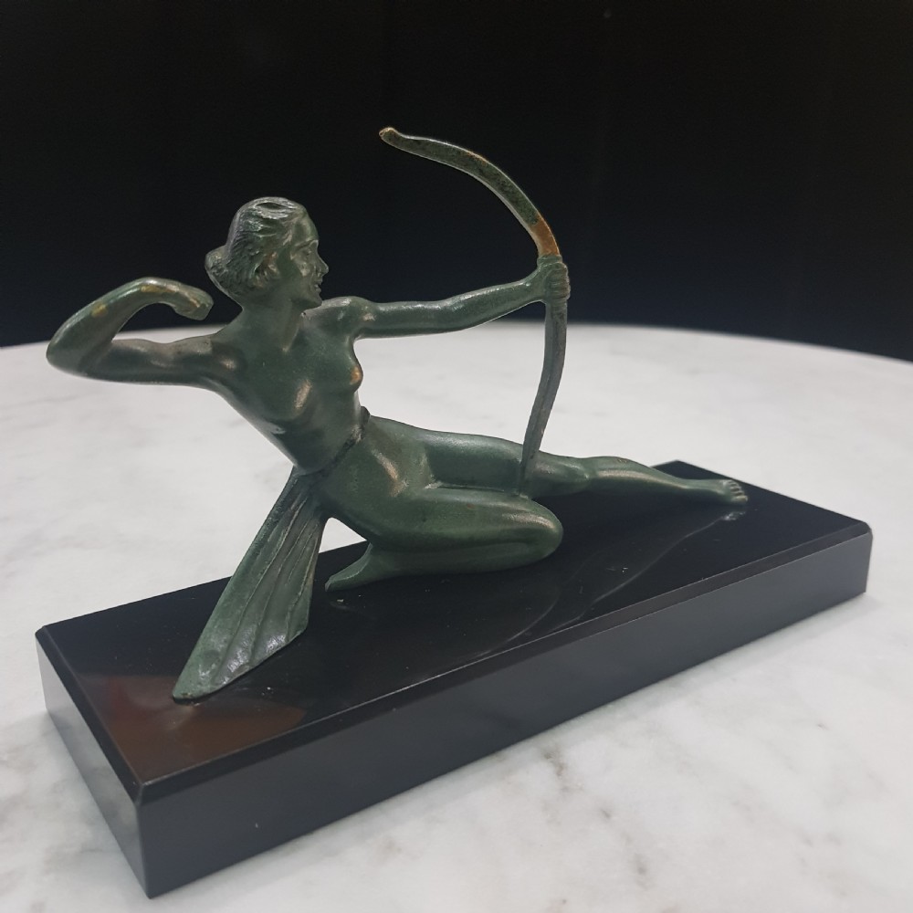 French Art Deco Bronze Diana Huntress signed Melani Cast on Belgian Marble Plinth c.1920 - 1930 View VIII