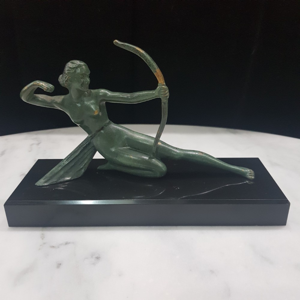 French Art Deco Bronze Diana Huntress signed Melani Cast on Belgian Marble Plinth c.1920 - 1930 View IX