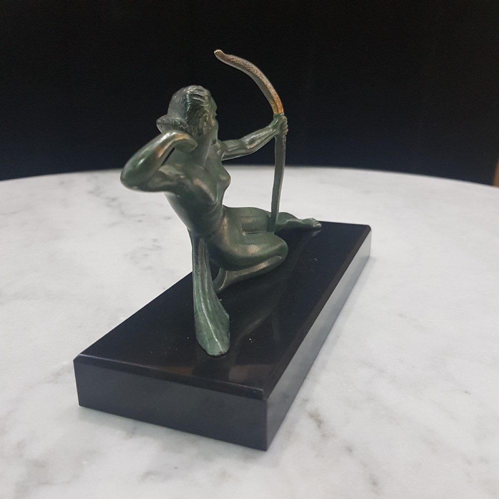 French Art Deco Bronze Diana Huntress signed Melani Cast on Belgian Marble Plinth c.1920 - 1930 View X