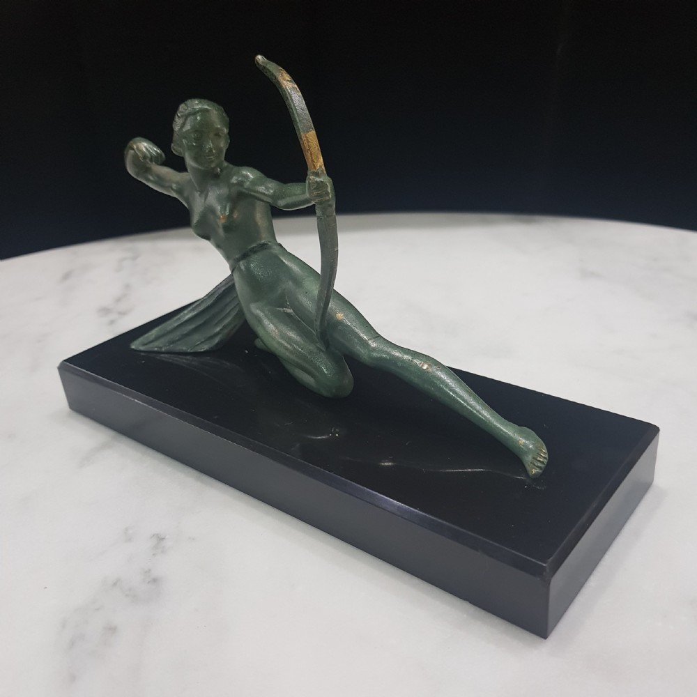 French Art Deco Bronze Diana Huntress signed Melani Cast on Belgian Marble Plinth c.1920 - 1930 View XI