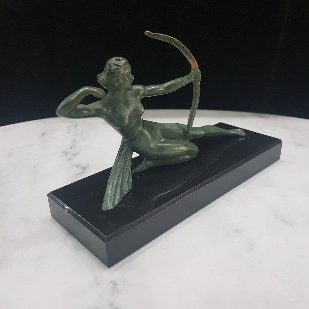 French Art Deco Bronze Diana Huntress signed Melani Cast on Belgian Marble Plinth c.1920 - 1930 View XII