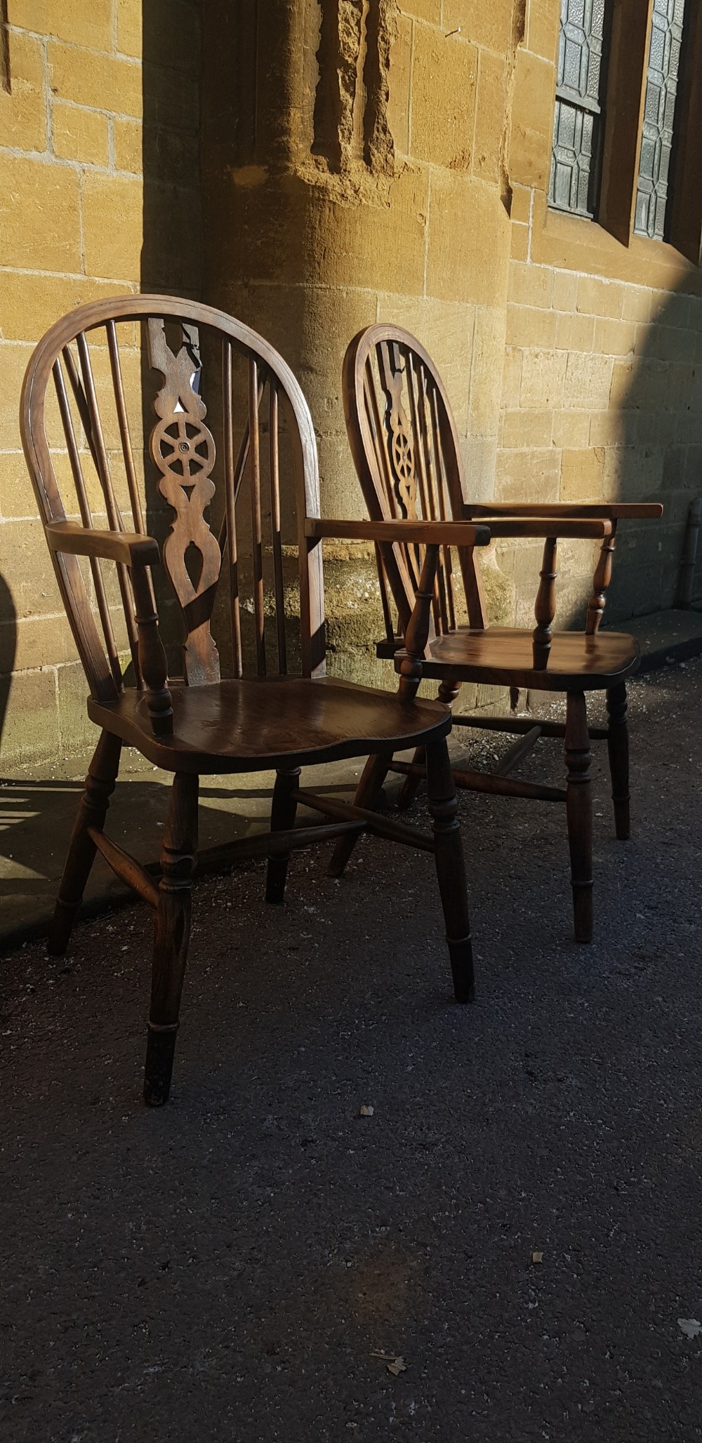 Pair Windsor Armchairs in Beech 19th Century  High Hoop Back 