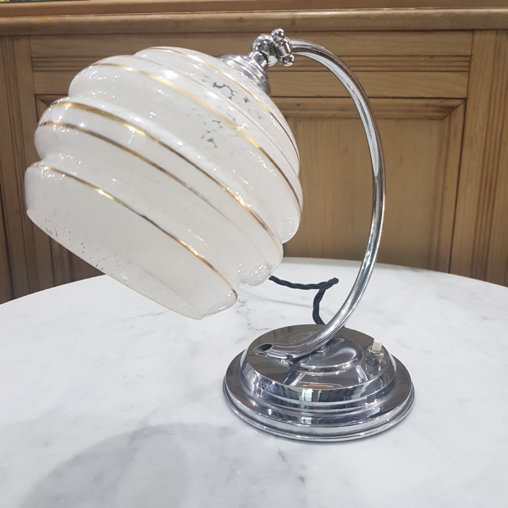 French Art Deco Table Lamp Chrome Swan Neck Tilting Shade c.1925 View II