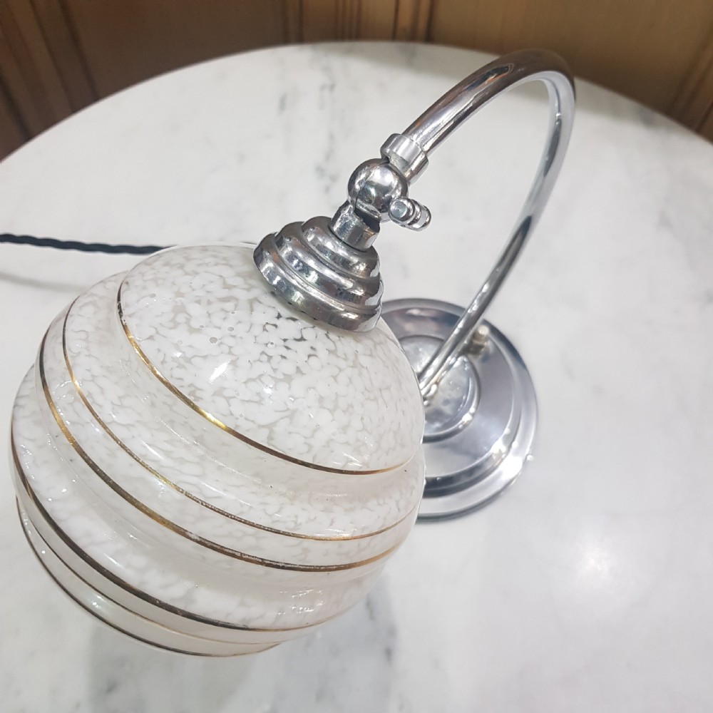 French Art Deco Table Lamp Chrome Swan Neck Tilting Shade c.1925 View III