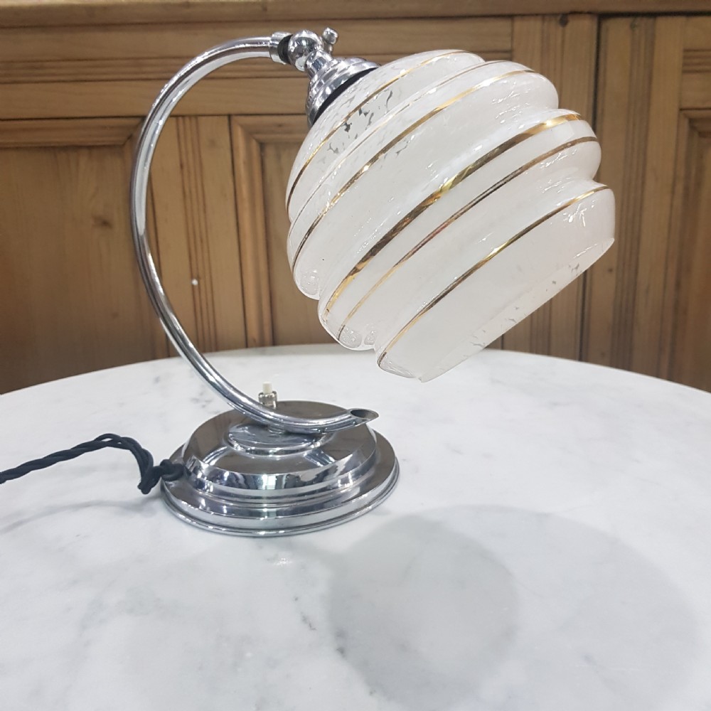French Art Deco Table Lamp Chrome Swan Neck Tilting Shade c.1925 View IV