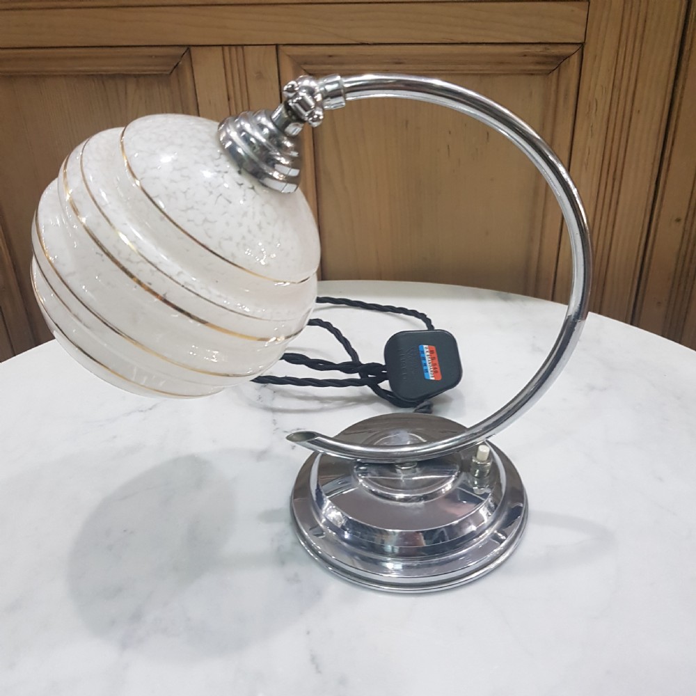 French Art Deco Table Lamp Chrome Swan Neck Tilting Shade c.1925 View V
