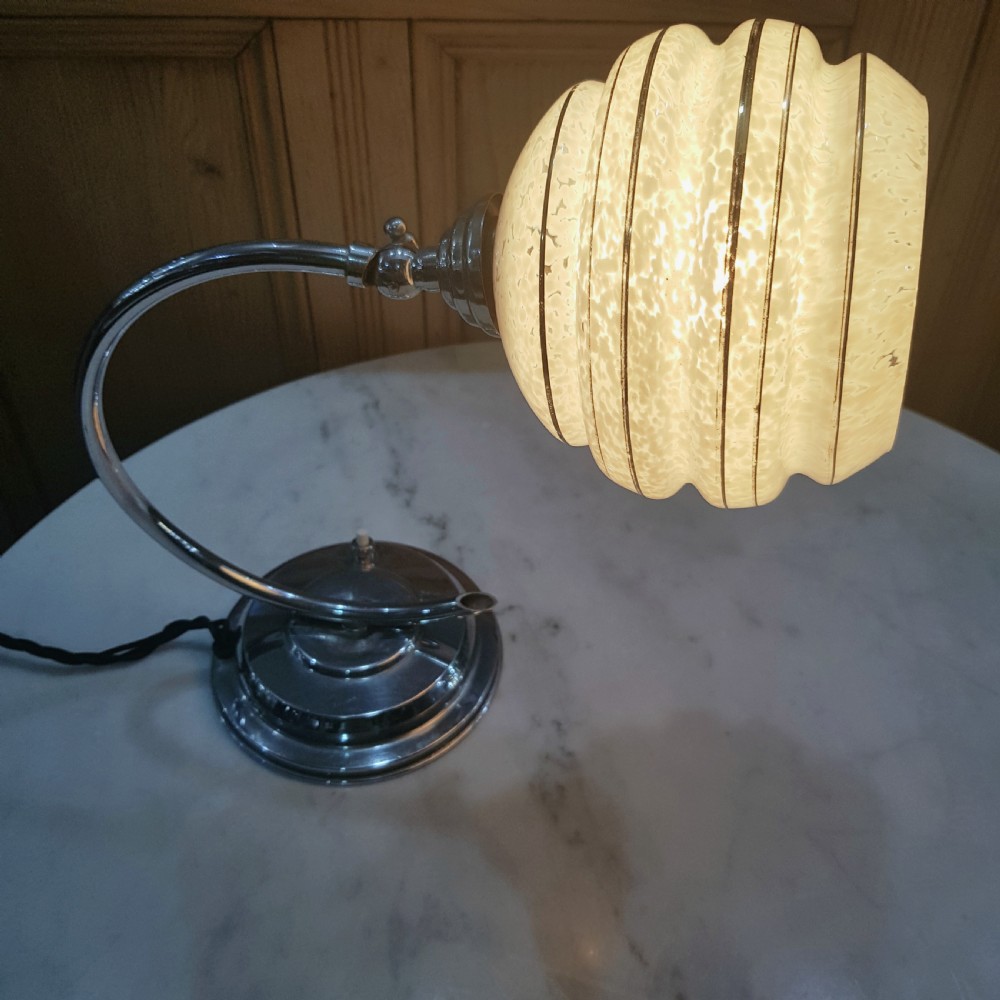 French Art Deco Table Lamp Chrome Swan Neck Tilting Shade c.1925 View VI