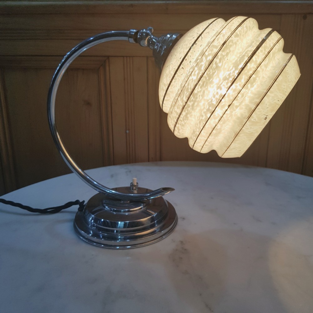French Art Deco Table Lamp Chrome Swan Neck Tilting Shade c.1925 View VII