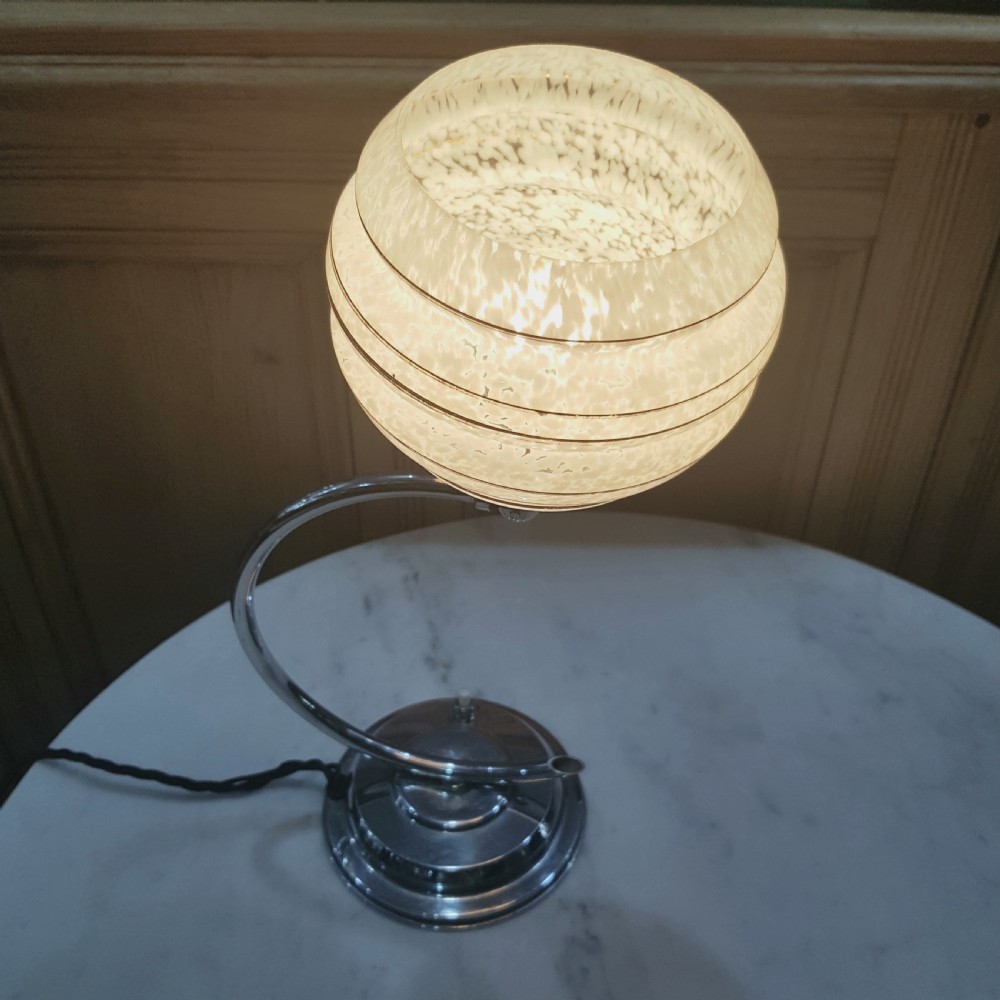 French Art Deco Table Lamp Chrome Swan Neck Tilting Shade c.1925 View VIII