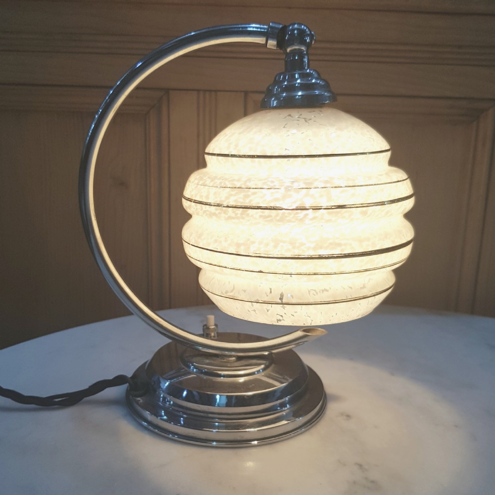 French Art Deco Table Lamp Chrome Swan Neck Tilting Shade c.1925 View IX