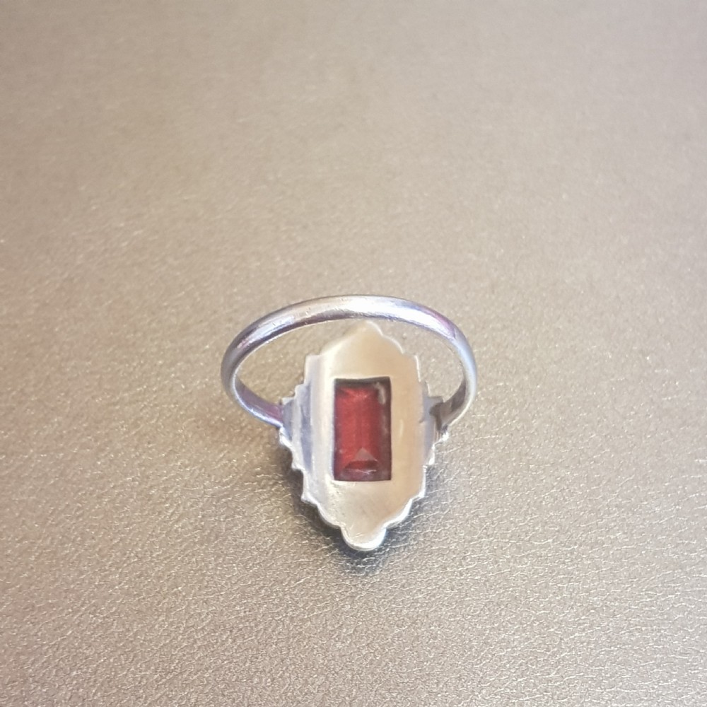 Art Deco Silver Marcasite & Pink Tourmaline Paste Ring - Size K View V
