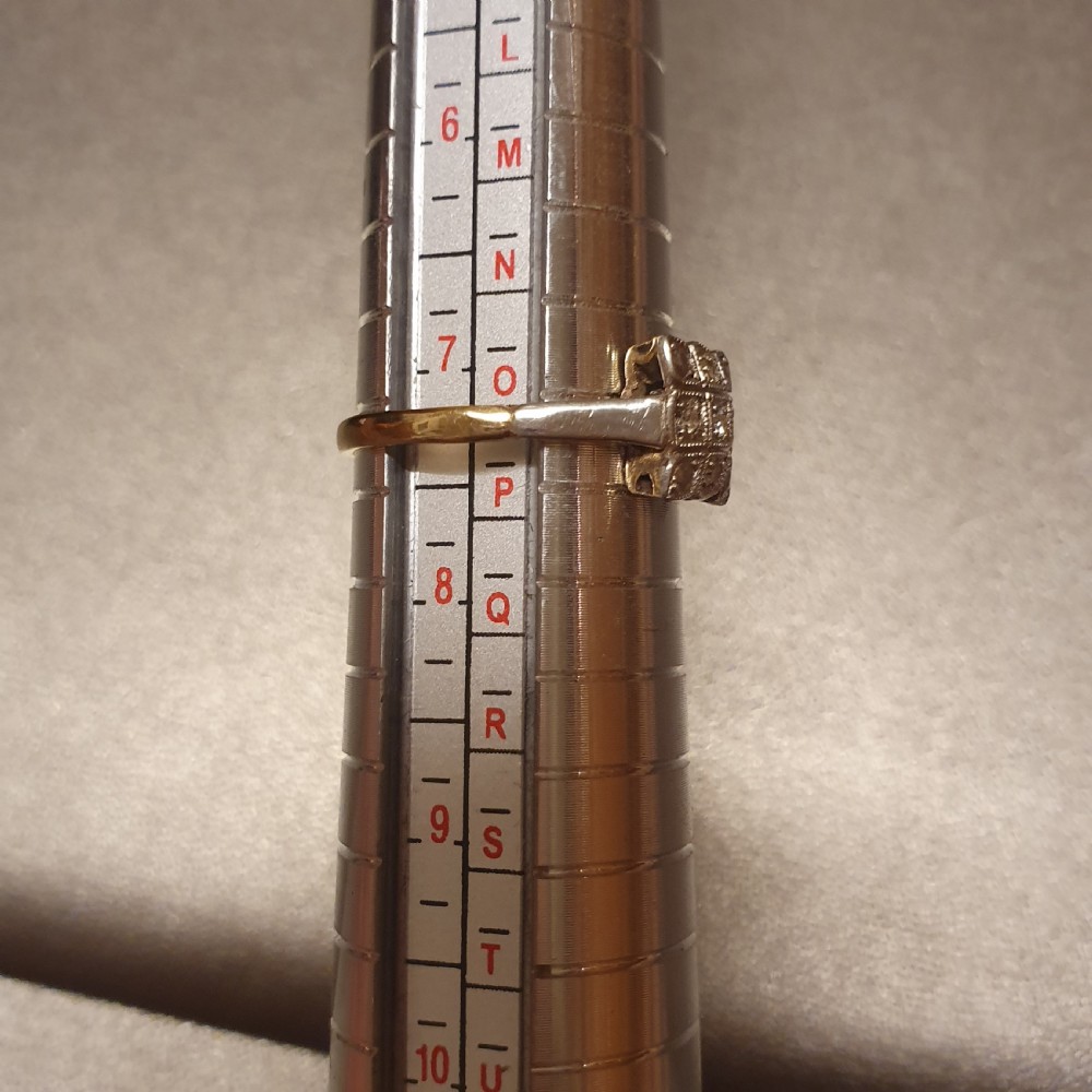 Art Deco 9 Diamond on Platinum & Gold Square Ring - Size O ½ View IX