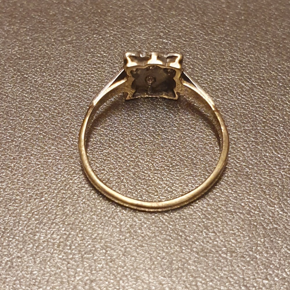 Art Deco 9 Diamond on Platinum & Gold Square Ring - Size O ½ View X