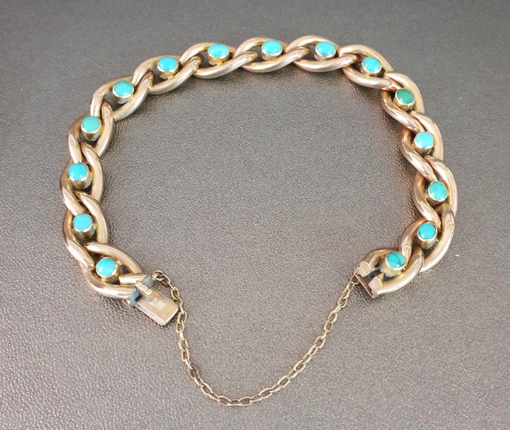 15 Carat Gold & Turquoise Victorian Era Bracelet in Antique Box View III