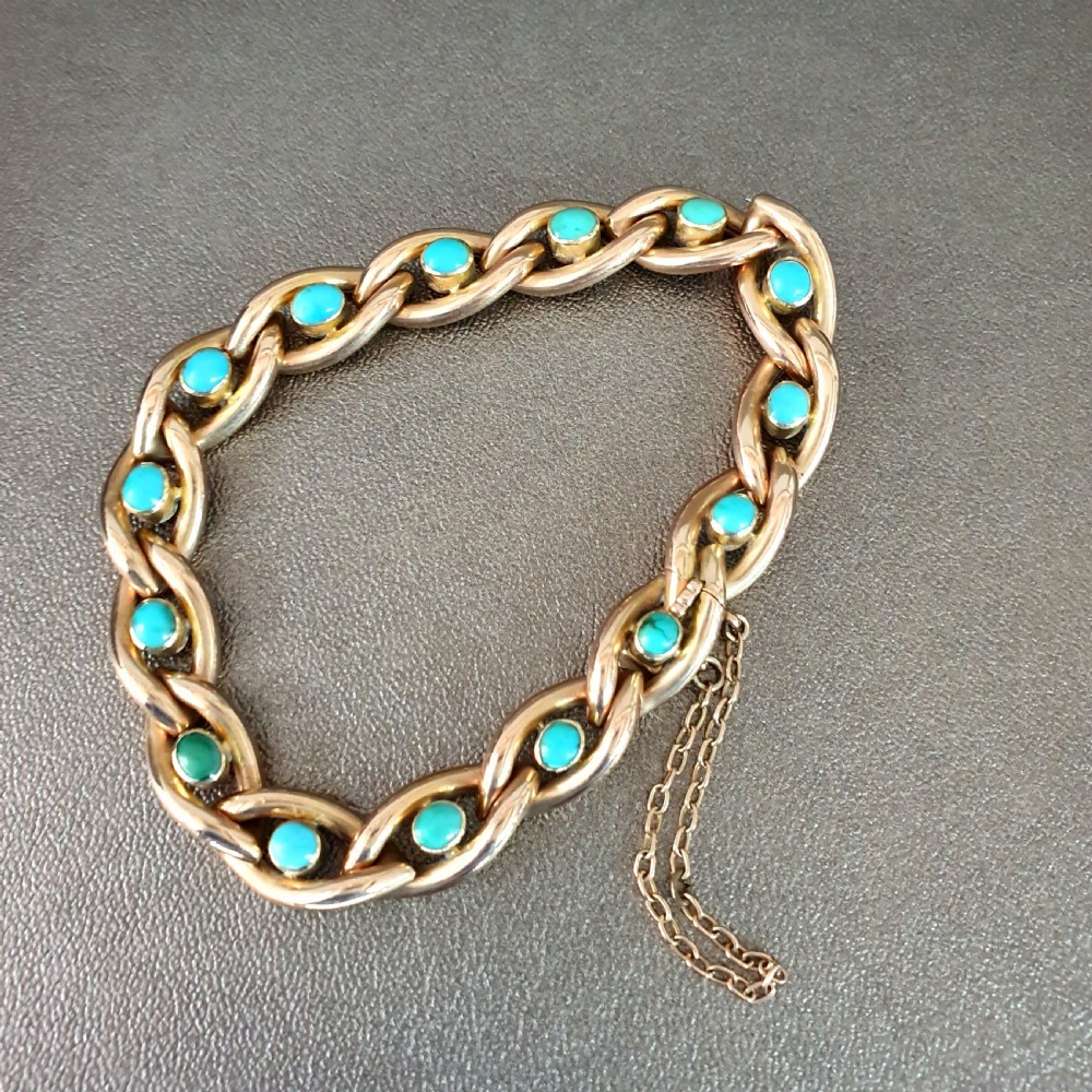 15 Carat Gold & Turquoise Victorian Era Bracelet in Antique Box View V