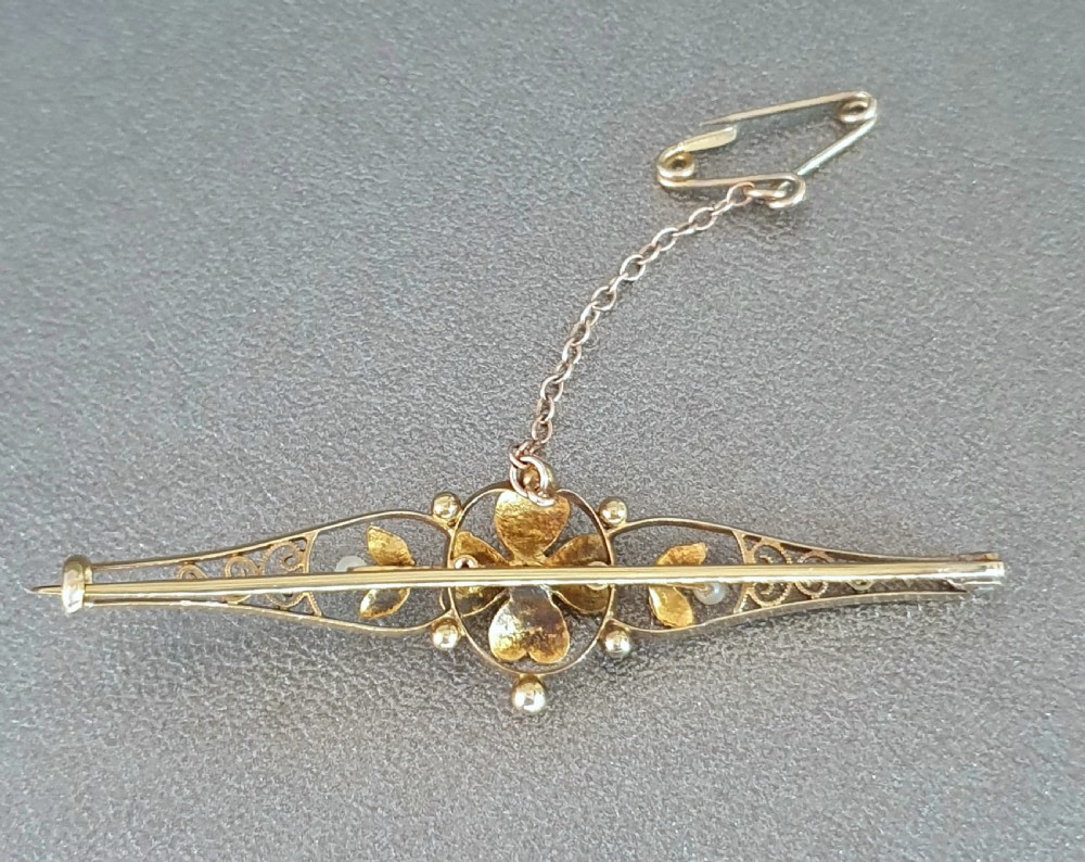 15 Carat Gold Diamond & Seed Pearl Brooch  View III